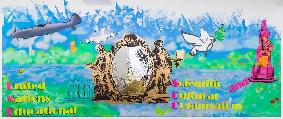 Graffiti der UNESCO-Projektschulen, entstanden nach dem Workshop im Rathaus vom April 2022.