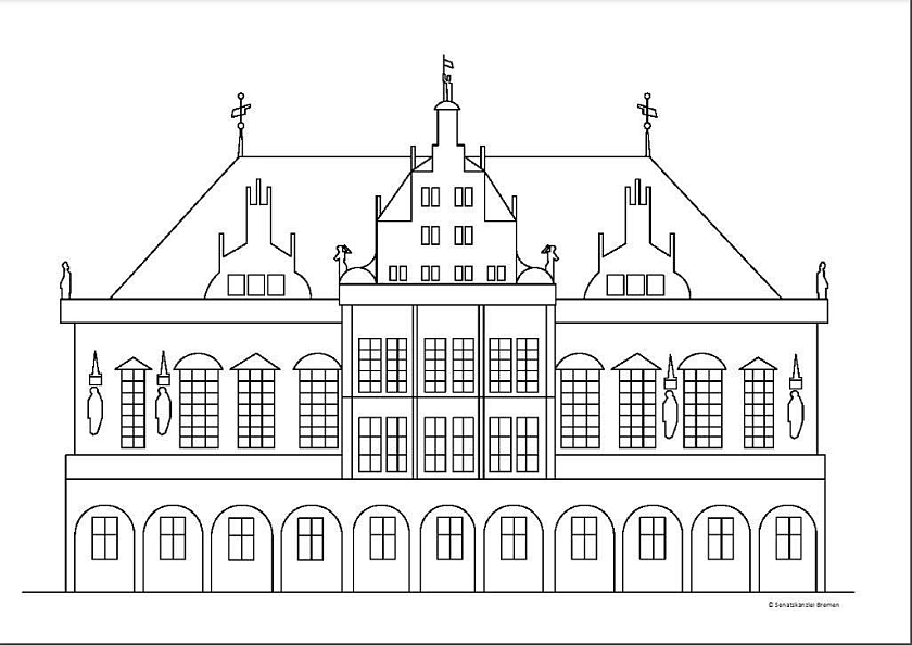 Ausmalbild Bremer Rathaus 
˜ Bildnachweis: Senatspressestelle Bremen