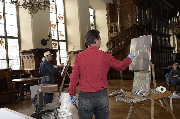 Die Treppe zur Oberen Güldenkammer – Till Warwas in der Oberen Halle. Foto: Senatspressestelle