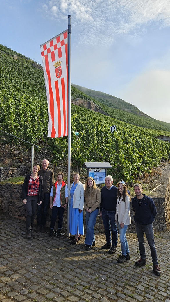 Die Speckflagge weht am Bremer Weinberg an der Mosel.